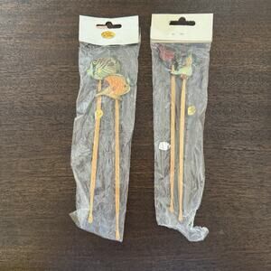 NWT VTG 4 Wooden Swizzle Sticks 7" Stirrers 2 Fish 1 Cardinal 1 Parrot Cocktails